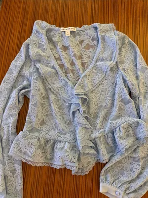 And Now This Light Blue Lace Ruffle Peplum Blouse thumbnail 1