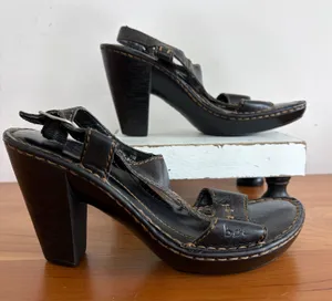 B.O.C. Concept Black Leather Platform Sandals Strappy‎ Block Heel Size 7/38 thumbnail 1