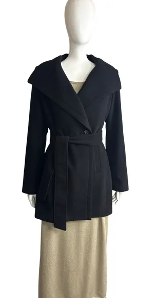 Braetan Black Wool Blend Belted Shawl Collar Wrap Coat Size 4 thumbnail 1