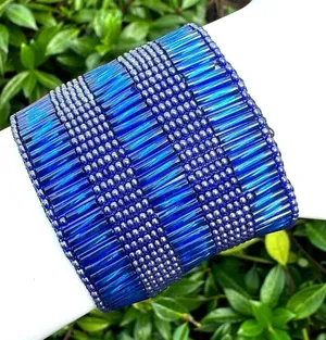 Blue beaded wide beaded bracelet thumbnail 1