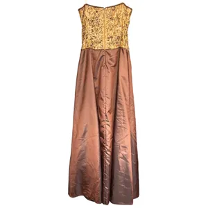Jovani Formal Gown Sz‎ 12 Gold Brown Strapless Dress Sequins beaded Ball Prom thumbnail 6