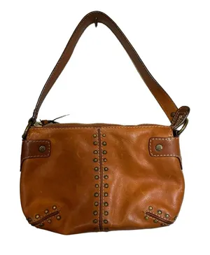 MICHAEL KORS BROWN LEATHER HANDBAG shoulder bag BRUSHED METAL STUDS thumbnail 1
