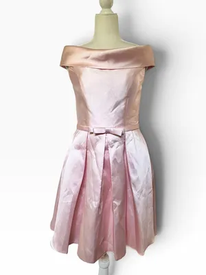 Handmade Off-Shoulder Taffeta Fit & Flare Dress in Light Pink thumbnail 6