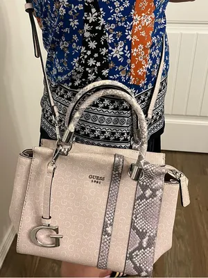 Guess Pink Monogram Satchel with Snake-Print Trim thumbnail 5