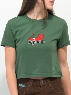RipnDip Devil Baby Tee Small Cropped Logo Green‎ Skater Summer Streetwear Shirt thumbnail 1