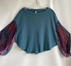 We the Free People mixed print patchwork boho hippie flowy oversized fall top thumbnail 1