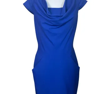 Calvin Klein Royal Blue Sheath Dress Pockets Career Cocktail Drape Neck Sz 2 EUC thumbnail 3