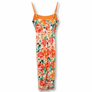 NEW Lulus Date Night Beauty Orange Floral Print Mesh Ruched Midi Dress Small thumbnail 8