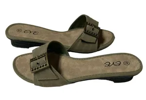 Eve Buckle Sandal Slides Low Heel Khaki Color Size 11 thumbnail 10