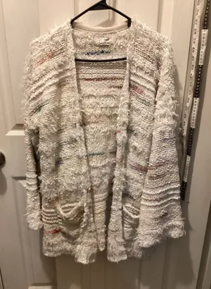 Anthropologie White Textured Open-Front Cardigan with Subtle Multicolor Flecks thumbnail 1
