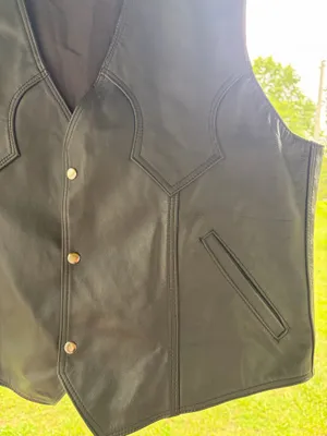Classic Black Genuine Leather Vest XXL Made in Mexico motorcycle biker outlaw thumbnail 3