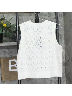 NWT Universal Thread Knit Ribbed Hem Crochet Sweater Vest Cream Off White M thumbnail 3