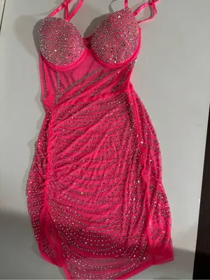 Hot Pink Embellished Mesh Bodycon Dress thumbnail 3