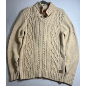 Guess Los Angeles Womens Cream Cable Knit Mock Neck Button Sweater Size M thumbnail 3