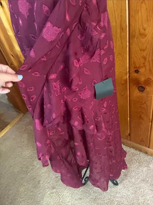 Lulus Forever Be Burgundy Floral Jacquard Ruffled Maxi Dress size large thumbnail 5