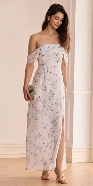 Rihoas White Floral Slit Strapless Maxi Dress thumbnail 1