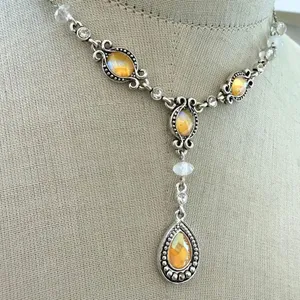 Avon Vintage beaded Teardrop Y Drop Necklace Silver Tone thumbnail 3