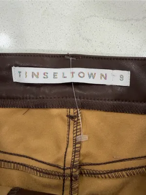 Tinseltown Brown Faux Leather Cropped Jeans thumbnail 3