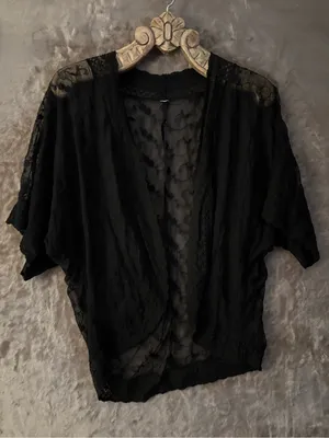Xhilaration Women’s Black Lace Sheer Cardigan Kimono Size M thumbnail 1