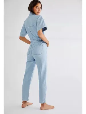 Free People We The Free Marci coveralls Denim Jumpsuit in Clear Skies Size Large thumbnail 12