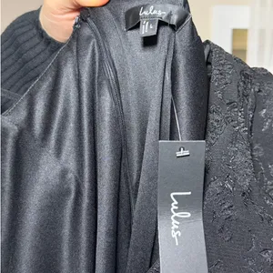 Lulus Black Jacquard Dress Bow Front Tie Across the Back Size Large NWT thumbnail 4
