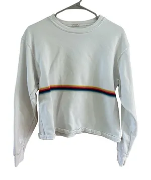 Brandy Melville John Galt White Rainbow Stripe Sweatshirt OS thumbnail 1