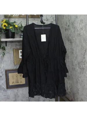 NWT Raviya Lace-Inset Eyelet-Flounce Cover-Up 76301X Black 1X thumbnail 4