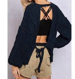 POL Black Enola Open Tie Back Oversized Sweater Size Large thumbnail 1