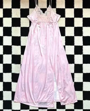 1960s Vintage Pink Maxi Slip L thumbnail 1
