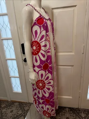 Farm Rio Maia Linen Jumpsuit Bold Floral Fuchsia & Red Size Small thumbnail 9