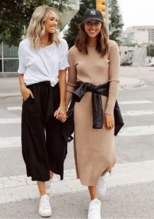 WAYF Dede x Emily Hollie Sweater Dress S BFFC Ribbed Knit Midi maternity tan thumbnail 8