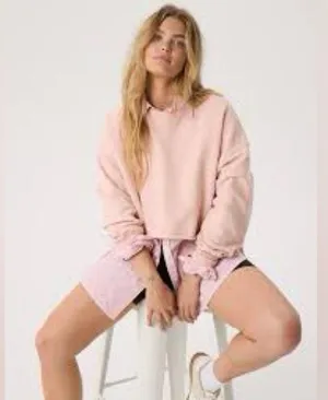 OFFLINE Aerie Throw-Back Crop Crewneck Ballet Dusty Pink Sweatshirt - size XL thumbnail 8