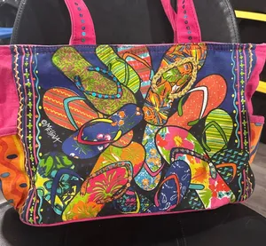 Bright Pink Multicolor Canvas Tote thumbnail 1