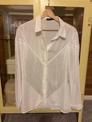 SheIn Semi-Sheer Western Fringe Button Up thumbnail 3