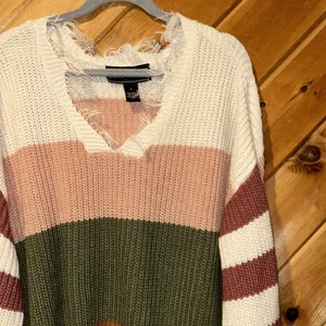 Polly & Esther frayed hem chunky knit striped sweater thumbnail 2