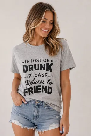 If Lost Or Drunk Graphic Tee Gray Size M thumbnail 1