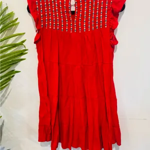Red Ruffled Women's Dress thumbnail 2