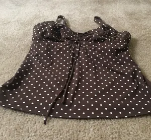 Lands End Women's Polka Dot Swim Top Halter Size 10D Brown White Swim Wear thumbnail 1