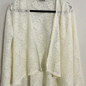 Vintage Boho Lace Cardigan Sz Med Ivory Sheer Floral Cottagecore Fairy Whimsy thumbnail 4
