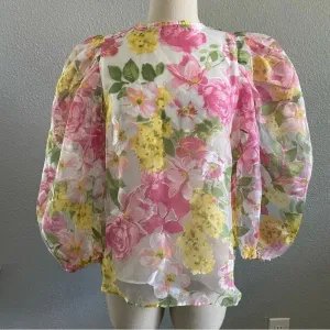Olivaceous Bubble Sleeve Floral Top Size Medium‎ NWT thumbnail 2