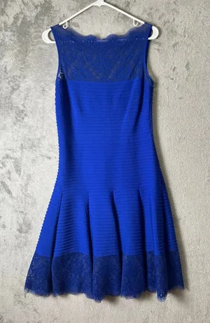 Tadashi Shoji Lace Fit Flare Midi Dress Blue Romantic Wedding Guest‎ Luxe Small thumbnail 1