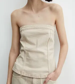 Mango beige denim top thumbnail 1