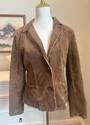 Brown Corduroy Blazer Jacket Vintage Academic Style Two Button Coat Medium thumbnail 1