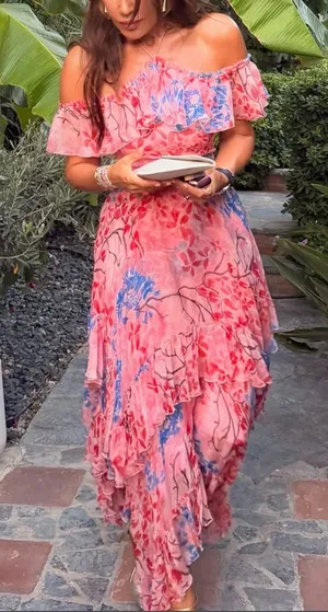 Alice + Olivia Galina Handkerchief Maxi Dress in Pink thumbnail 1