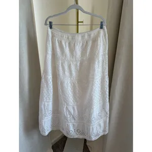 Joie Midi Skirt Women's Large White Cotton Boho A-Line Eyelet Lace Tiered thumbnail 2