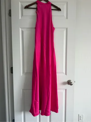 Hutch Mari Dress Hot Pink Fuchsia Halter Neck Satin Midi Dress NWT Size Large thumbnail 4