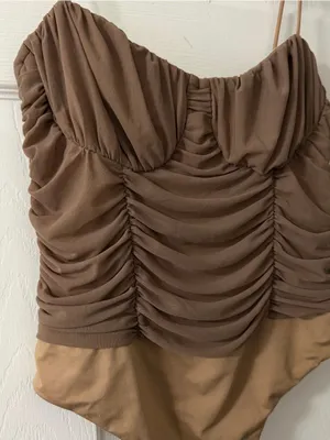 Lovers and Friends Brown Ruched Mesh Bustier Bodysuit Size L thumbnail 4