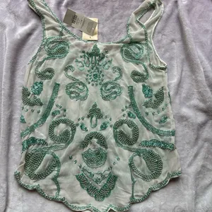 Miss Selfridge Embellished Beaded Sequined Green Sheer Sleeveless Tank Top thumbnail 6