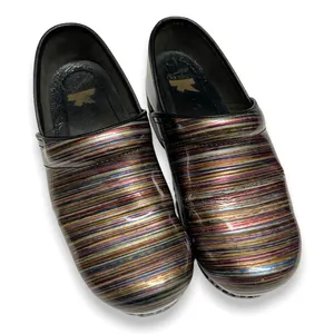 Dansko Womens Shoes 40 9.5 10 Striped Print Gold Copper Black Closed Back Clogs‎ thumbnail 4
