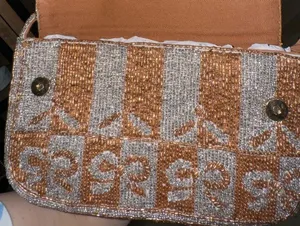Anthropologie Fiona beaded shoulder bag bows metallic bronze mixed coquette thumbnail 7